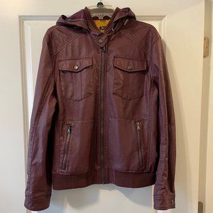 Mens INC Faux Leather Maroon Moto Jacket (Size M)